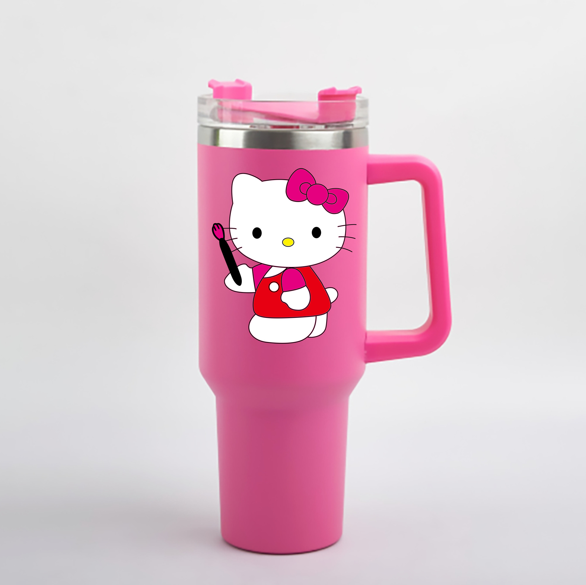 （画像用） Hello Kitty ハローキティ 1200mL車用タンブラー - クリスタルステッカー（プラスチックストロー付き）